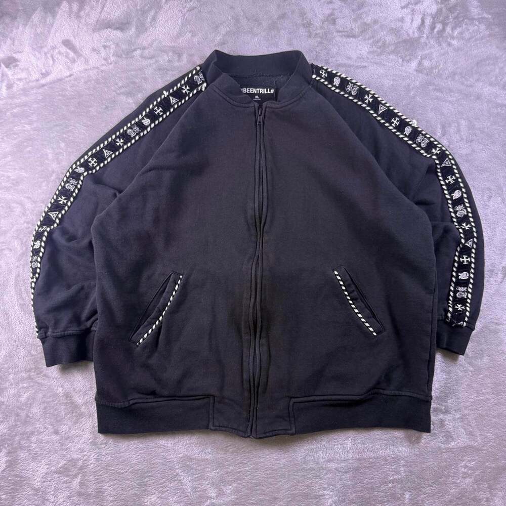 Been Trill Jacket Mens XL Black White Skeleton Graphic Full Zip Streetwear
